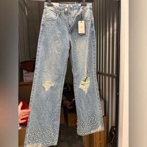 Forever 21 Light Blue Distressed Flare Jeans
